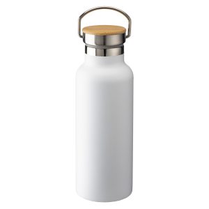 Botella térmica de acero inoxidable con pared de doble aislamiento y tapón de bambú