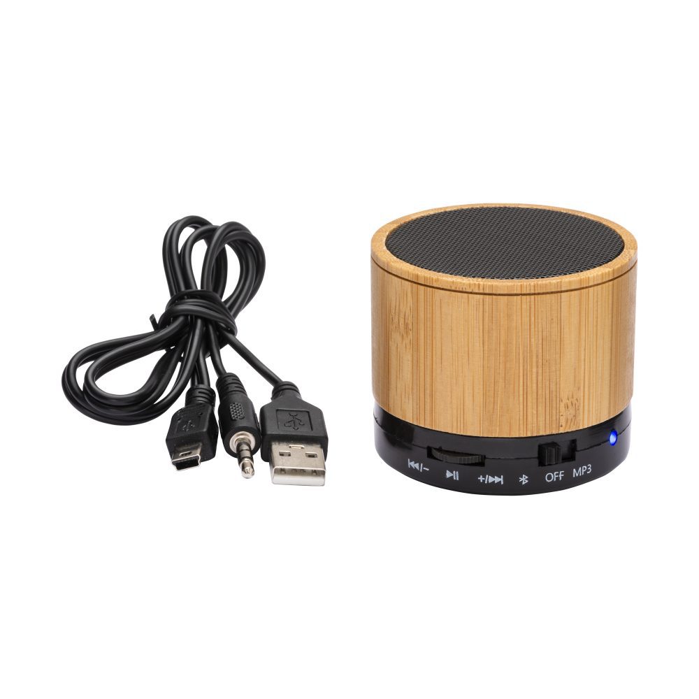 Mini altavoz Bluetooth V 5.0 cilíndrico de bambú - Imagen 3