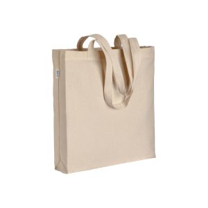 Bolso de algodón orgánico de 220 g/m&sup2;, con asas largas y fuelle.