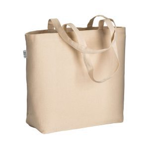 Bolsa de algodón orgánico de 220 g/m&sup2;, con asas largas y fuelle en la base