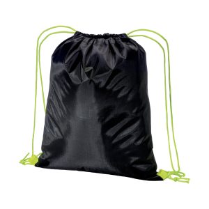 Mochila negra de poliéster 210 T con cierre de cordón y cordones coloridos