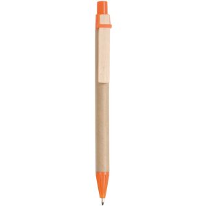 Biros en papel reciclado, detalles coloreados en PP y paja de trigo, pinza de madera