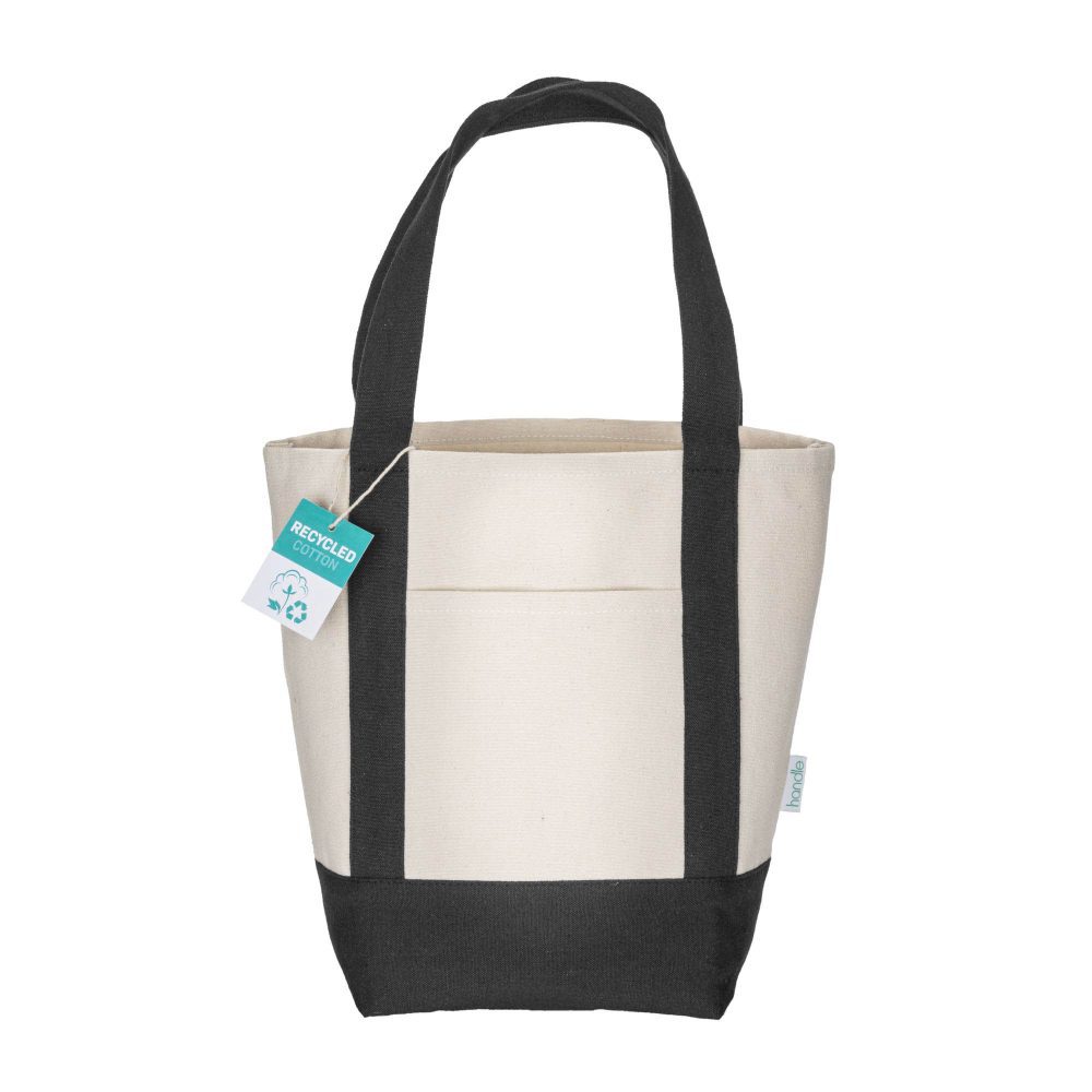 Mini bolsa shopper de algodón reciclado de 340 g/m2 con asas y base de color. GRS - Imagen 11