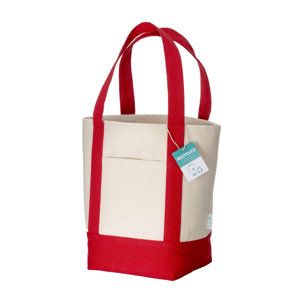 Mini bolsa shopper de algodón reciclado de 340 g/m2 con asas y base de color. GRS - Imagen 7
