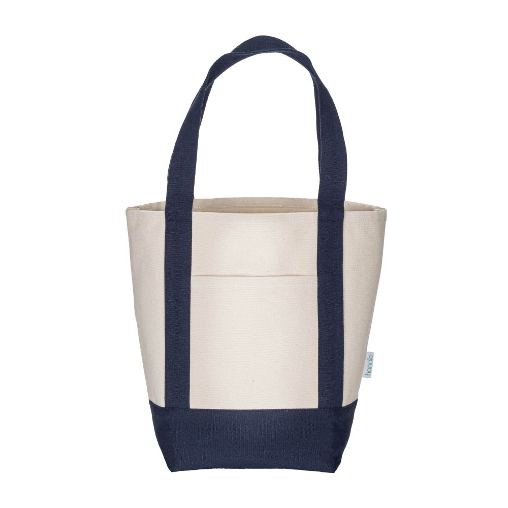 Mini bolsa shopper de algodón reciclado de 340 g/m2 con asas y base de color. GRS - Imagen 3