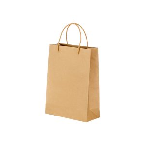 Bolsa de papel reciclado natural de 150 g/m2 con fuelle y asas cortas de color