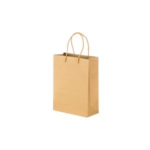 Bolsa de papel reciclado natural de 150 g/m2 con fuelle y asas cortas de color