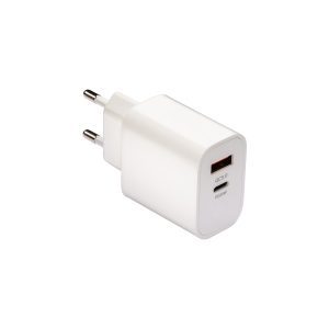 Cargador de pared USB de ABS con puerto USB A y puerto USB-C