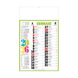 Calendario de pared mensual multicolor 2026, 12 hojas, papel estucado, termosellado