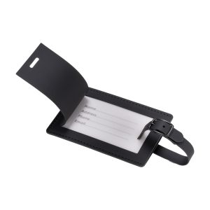 Etiqueta de equipaje de PU blando. Con tarjeta interior para nombre y datos de contacto