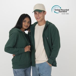 Tejido 100% regenerado. Sudadera unisex con capucha