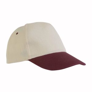 Gorra de 5 paneles de algodón con cierre velcro.
