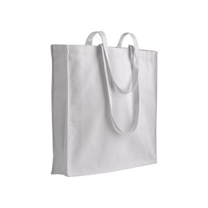 Bolsa de algodón con fuelle e asas largas.