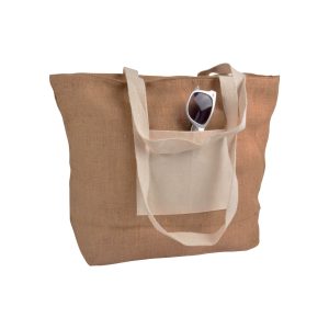 Bolsa con asas, bolsillo frontal y cierre cremallera.
