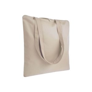 Bolsa de algodón (220 g/m2), asas largas y cierre cremallera