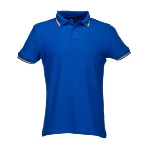 Polo piqué 100% algodón, mangas cortas, detalles tricolores y 2 botones de plastico