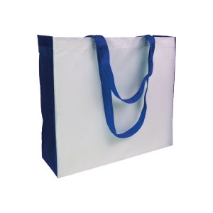 Bolsa blanca de poliéster, asas y fuelle coloradas
