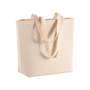 Bolsa de compras de algodón con asas largas y fuelle