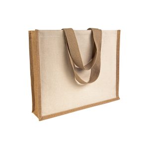 Bolsa con fuelle a la base de yute y lona