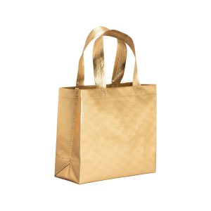 Bolsa con fuelle de tejido sin tejer laminado 100 g/m2  termosoldado, con asas cortas